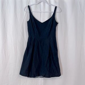 ANN TAYLOR navy blue silk mini pocket dress